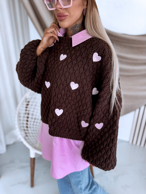 Knitted Sweater "CHOCOLATEY LOVE 7102" – Choco & Pink